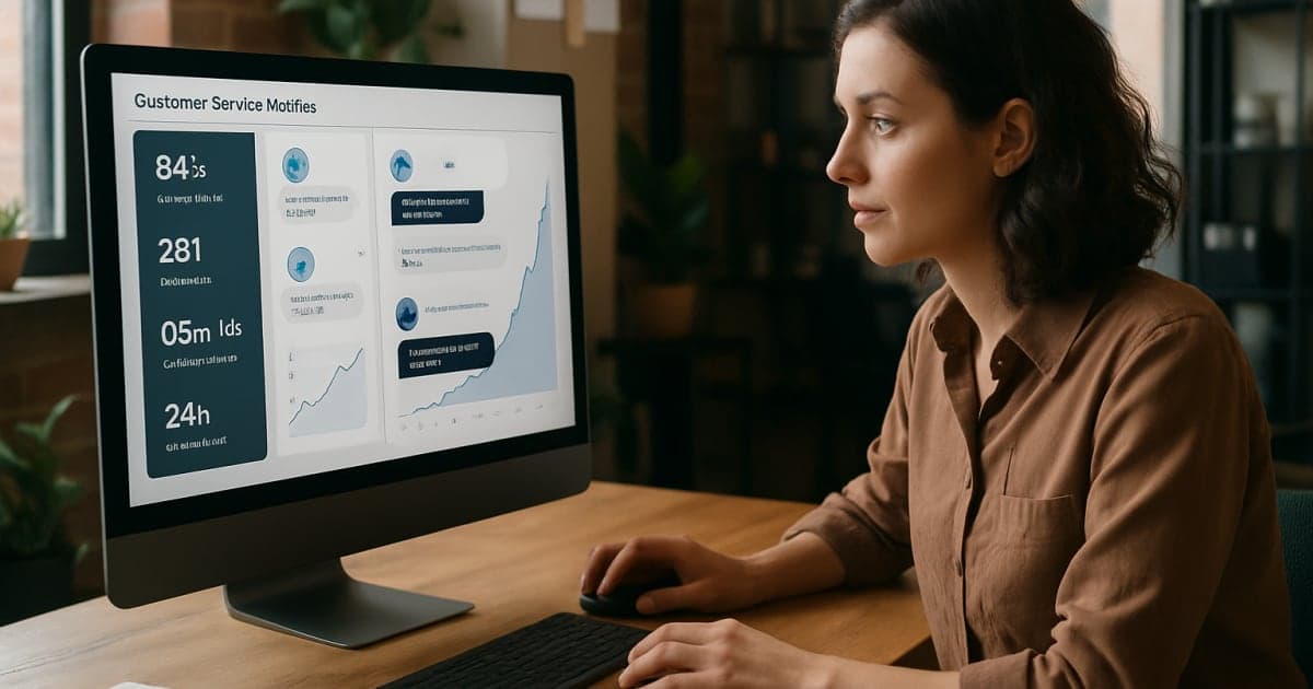 Professional businesswoman using laptop with chatbot interface overlay, representing automated customer service growth solutions