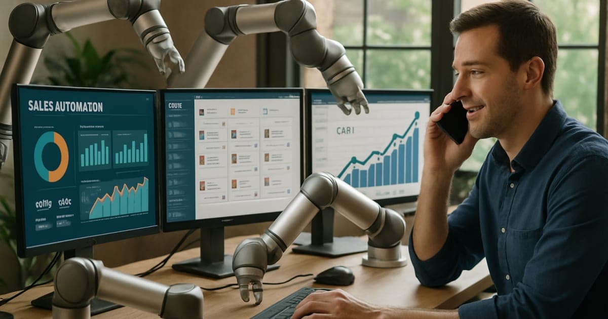 Professional businesswoman analyzing automated sales dashboard on laptop with revenue growth charts displayed on screen