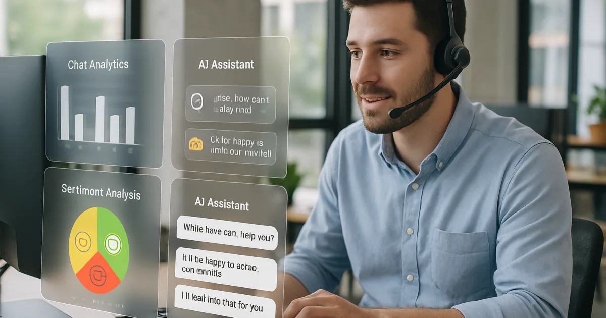 Professional customer service team using AI-powered training software on computers to enhance service skills