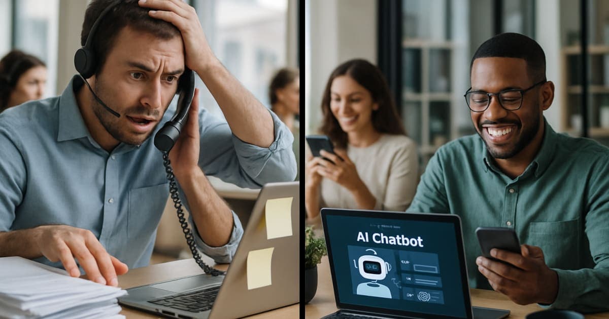 Professional businesswoman reviewing automated chat responses on computer screen while clock shows time savings
