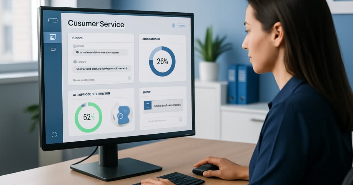 A business professional effortlessly configuring an AI-powered customer service dashboard on a laptop